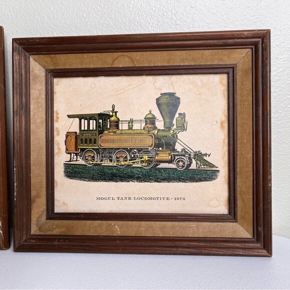 Vintage Framed Train Prints Pair of Two Mogul Tank  Double Ender Locomotives - Picture 2 of 16